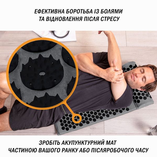 Коврик массажный с подушкой (аппликатор Кузнецова) Easyfit grey-black EF-2709-GB фото