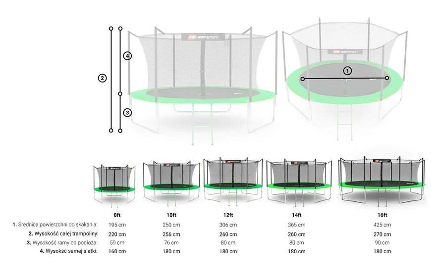Батут с внутренней сеткой Hop-Sport 305см green 5902308210431 фото